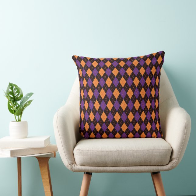 PURPLE ORANGE BLACK HALLOWEEN DIAMOND PATTERN CUSHION (Chair)