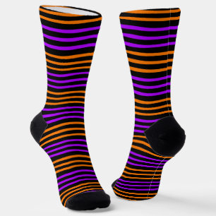 Purple Orange Black Wavy Lines Pattern Socks