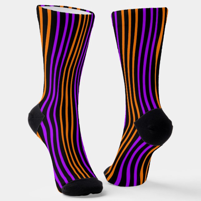 Purple Orange Black Wavy Lines Pattern Socks (Angled)
