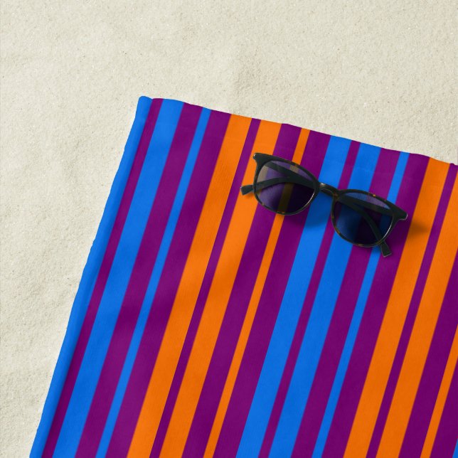 Purple Orange Blue Vertical Stripes Design   Beach Towel (In Situ)