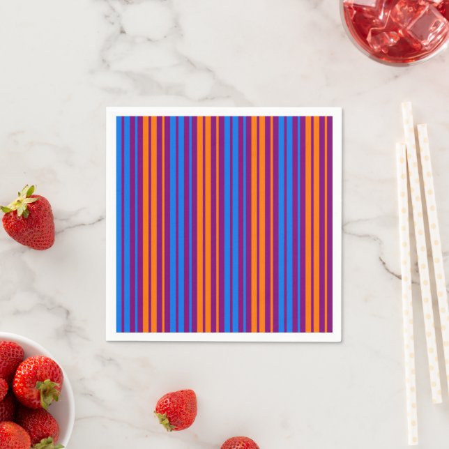 Purple Orange Blue Vertical Stripes Design   Napkin (Insitu)