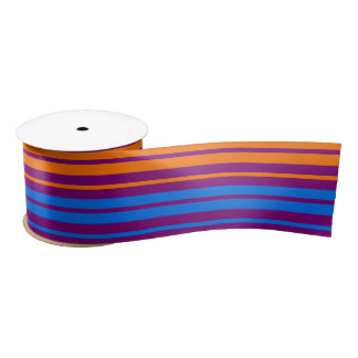 Purple Orange Blue Vertical Stripes Design Satin Ribbon