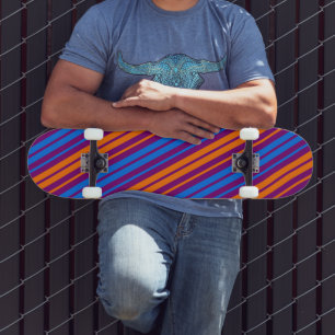 Purple Orange Blue Vertical Stripes Design Skateboard