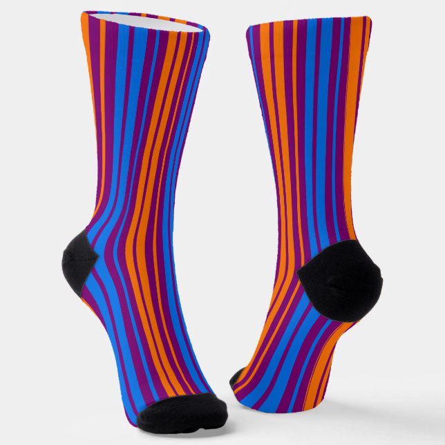 Purple Orange Blue Vertical Stripes Design   Socks (Angled)