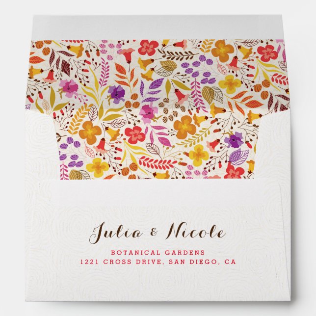 Purple Orange Boho Wildflower Foliage Wedding Envelope (Back (Bottom))