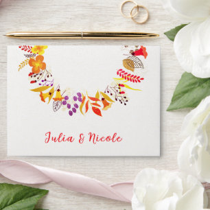 Purple Orange Boho Wildflower Foliage Wedding Envelope