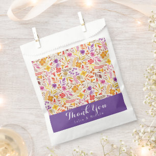 Purple Orange Boho Wildflower Foliage Wedding Favour Bags