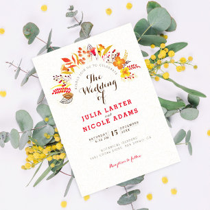 Purple Orange Boho Wildflower Foliage Wedding Invitation