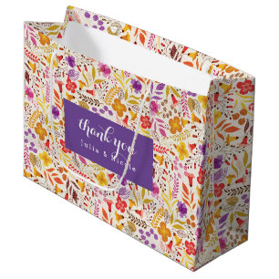 Purple Orange Boho Wildflower Foliage Wedding Large Gift Bag