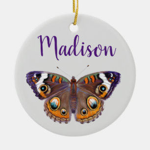 Purple & Orange Buckeye Butterfly Painting Ceramic Tree Decoration