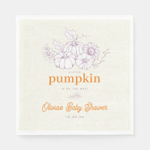 Purple Orange Burlap Little Pumpkin Baby Shower Napkin