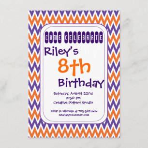 Purple Orange Chevron Birthday Party Invitations