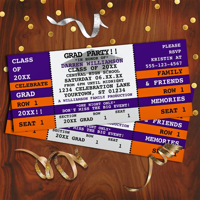 Purple|Orange Concert Ticket Grad Party Invitation (Creator Uploaded)