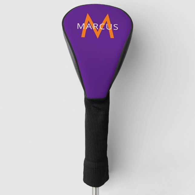 Purple Orange Create Your Own Monogram Driver Golf Head Cover (Front)