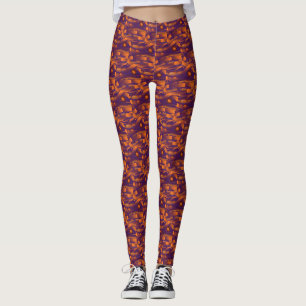 Purple Orange Dark Orange Random Stripes & Orbs Leggings
