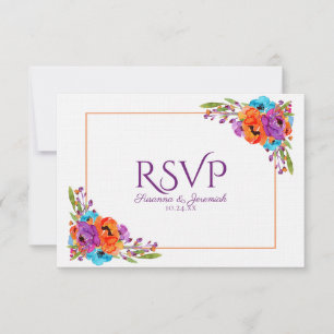 Purple Orange Floral Watercolor RSVP Meal Option Card