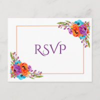 Purple Orange Floral Watercolor Wedding RSVP