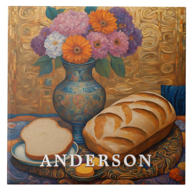 Purple Orange Flower Vase Still Life Tile (Front)