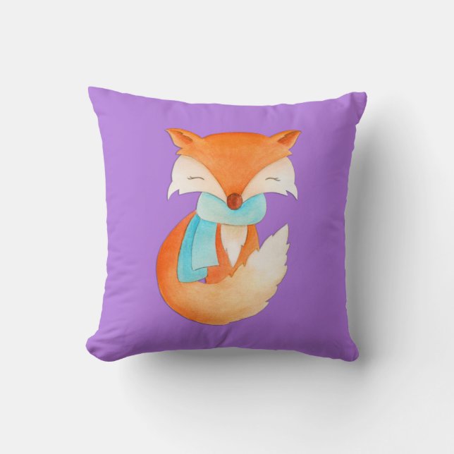 Purple orange girls fox cub art cushion pillow (Front)