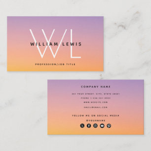 Purple Orange Gradient Social Media Icons Business Card