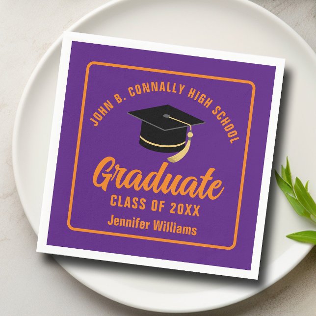 Purple Orange Graduate Custom Graduation Party Napkin (Creator Uploaded)