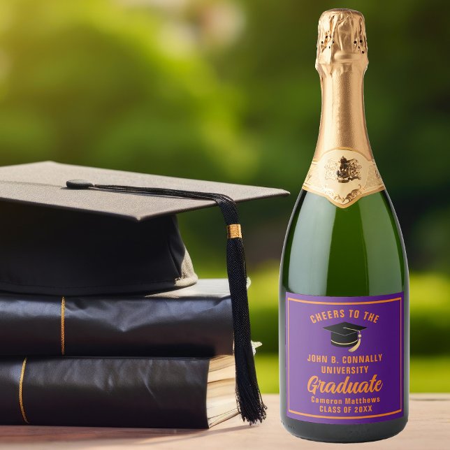 Purple Orange Graduate Custom Graduation Party Sparkling Wine Label (Creator Uploaded)