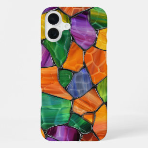 PURPLE ORANGE GREEN HALLOWEEN STAINED GLASS LOOK iPhone 16 PLUS CASE