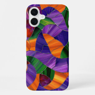 PURPLE ORANGE GREEN HALLOWEEN STAINED GLASS LOOK iPhone 16 PLUS CASE
