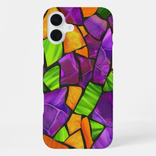 PURPLE ORANGE GREEN HALLOWEEN STAINED GLASS LOOK iPhone 16 PLUS CASE