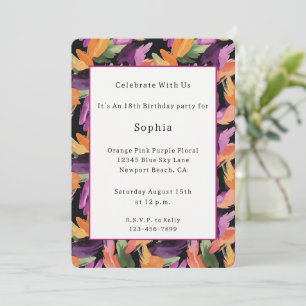 Purple Orange Green Yellow Flowers Birthday Invitation