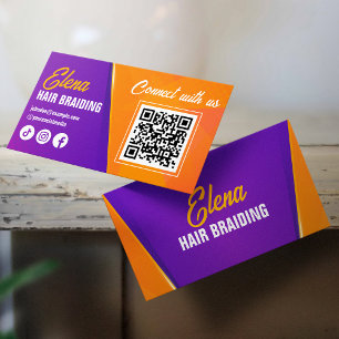 Purple, Orange Hair Braiding Salon Connect with us Business Card