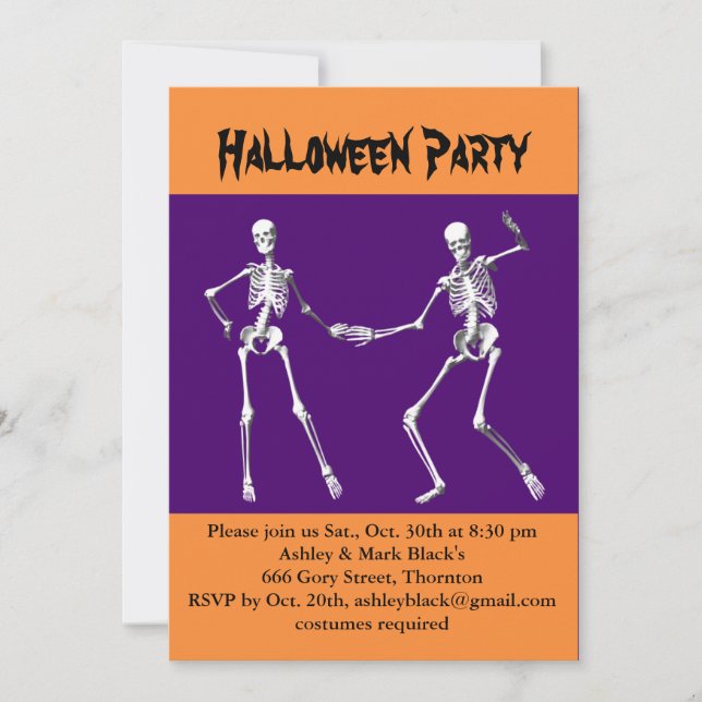 Purple & Orange Halloween Skeletons Costume Party Invitation (Front)
