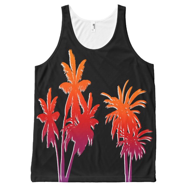 Purple Orange Haze Tahiti Sunset Palm Trees Black All-Over Print Singlet (Front)