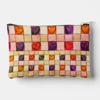 Purple orange hearts gingham Phone accessory pouch