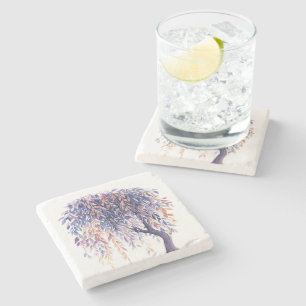 Purple Orange Leaves Tree Stone Coaster