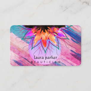 Purple Orange Lotus Flower  Massage Yoga Teacher Business Card