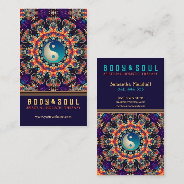 Purple Orange Mandala Eastern YinYang New Age Business Card (Front/Back)