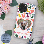 Purple Orange Mint Green Pink Blue Hearts Art iPhone 15 Pro Max Case<br><div class="desc">Cute romantic, yet modern blush pink, coral red, dark green, peach orange, teal blue, and purple coloured hearts pattern. With the option to personalise or customise with a photo and names or text of your choice. Unique keepsake, birthday, anniversary, Valentine's Day gift, or Christmas stocking stuffer. Beautiful, elegant, and cool...</div>