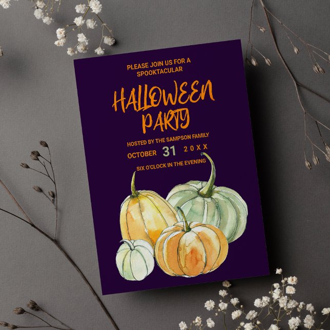 Purple orange mint pumpkin Halloween party Invitation Postcard (Purple orange mint pumpkin Halloween party)