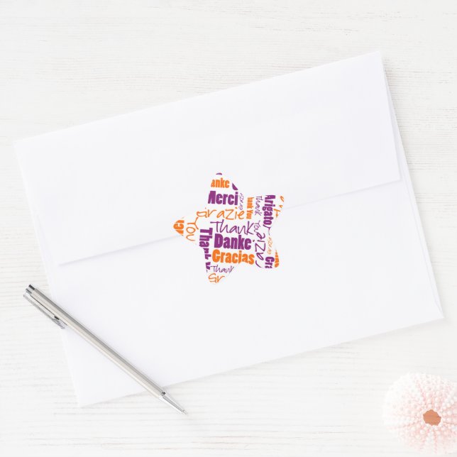 Purple Orange Multilingual Typography Collage Star Sticker (Envelope)