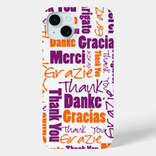 Purple Orange Multilingual Typography Thank You iPhone 15 Mini Case