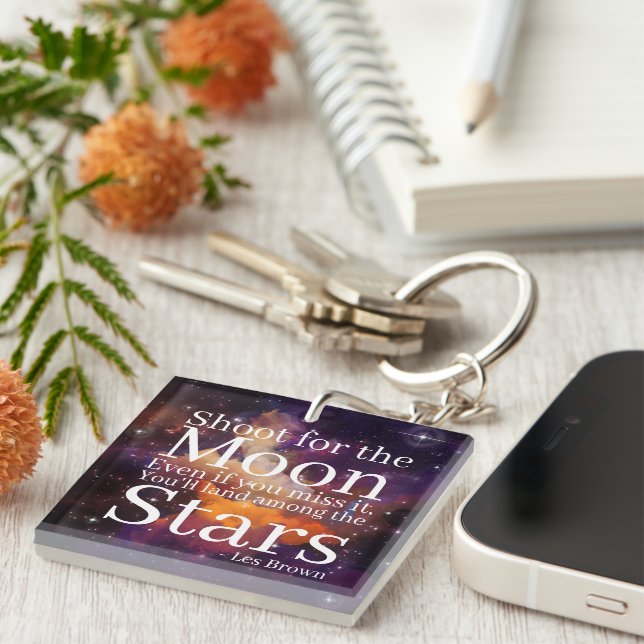 Purple Orange Nebula Inspirational Quote Key Ring (Front Right)