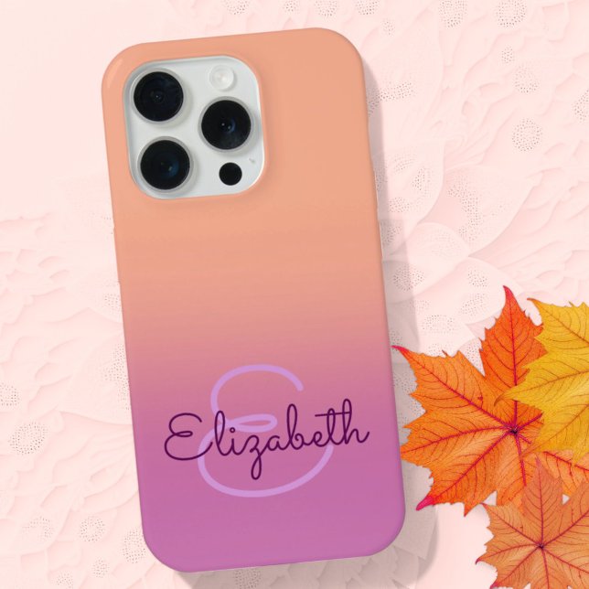 Purple Orange Ombre Personalised Initial Monogram iPhone Case (phone case template monogram and name)