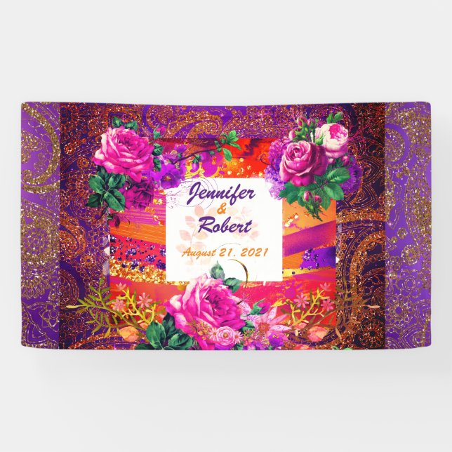 Purple Orange Paisley Floral Banner (Horizontal)