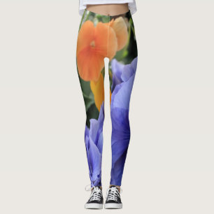 Purple & Orange Pansies w/ Green Floral Photo, 10 Leggings