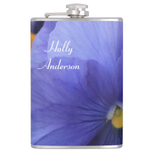 Purple & Orange Pansies w/ Green Floral Photo 4810 Hip Flask