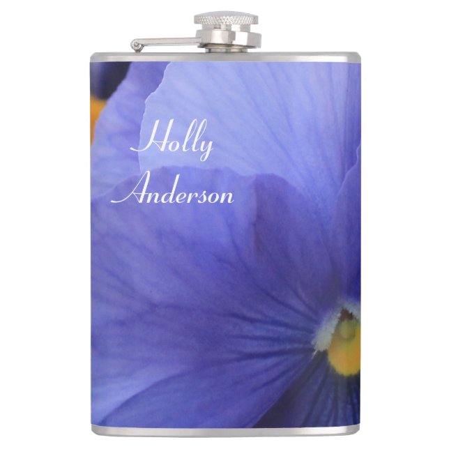 Purple & Orange Pansies w/ Green Floral Photo 4810 Hip Flask (Front)