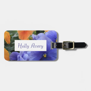 Purple & Orange Pansies w/ Green Floral Photo 4810 Luggage Tag