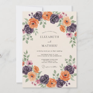 Purple Orange Petal Wedding Invitation
