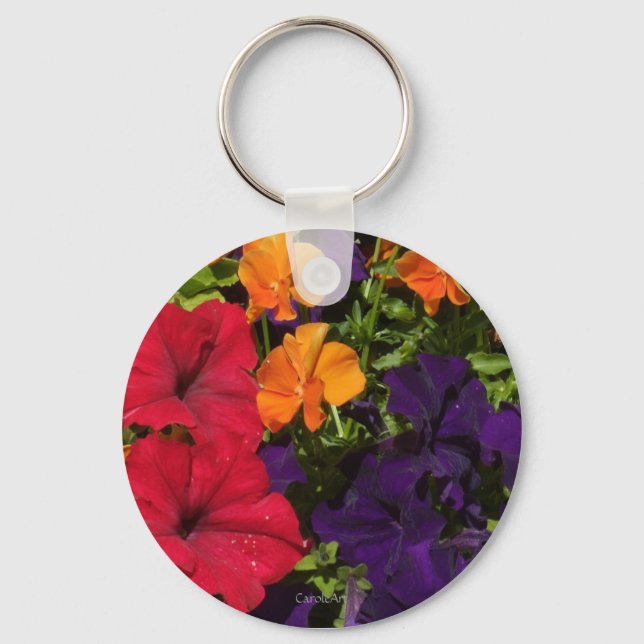 Purple Orange Petunias Key Ring (Front)
